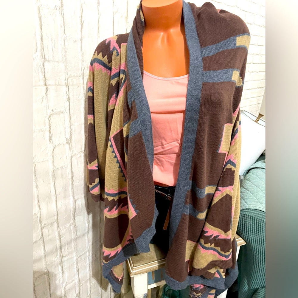 Boston Proper Aztec Asymmetrical Sweater Cape/Poncho S NEW!